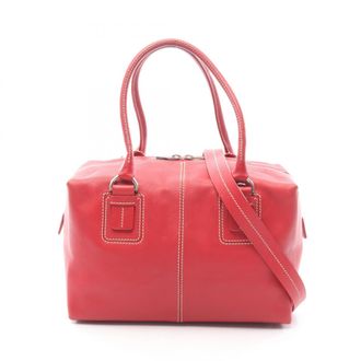 Tod's Red Color Leather Handbag Tote Bag (Pre-Owned)