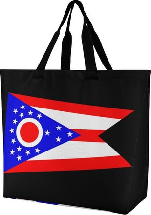 Generic Ohio State Flag Large Reusable Shopping Bag Lightweight Foldable Tote Bags Washable Shoulder Handbag