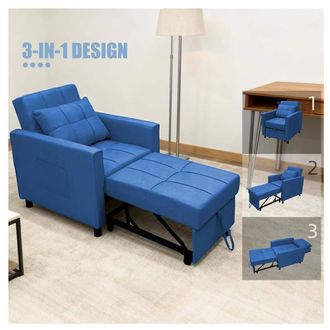 Alivio 3-in-1 Convertible Sofa Bed with Adjustable Backrest Pull-Out Sleeper in Blue