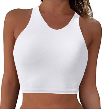 Generic Womens Racerback Bikini Tops Quick Dry Modest Swimsuit Sports Summer Bikini Bra Full Coverage Beach Party Essentials Yoga Cycling Gym Tank Tops White
