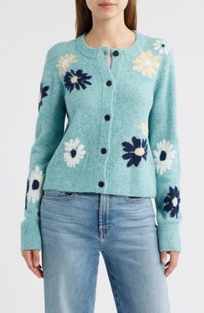 Rails Millie Floral Intarsia Cardigan in Heather Teal at Nordstrom Rack, Size X-Large
