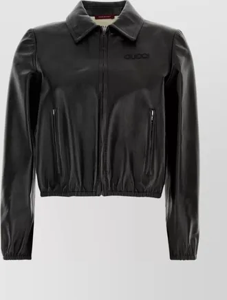 Gucci leather jacket with collared design and front pockets