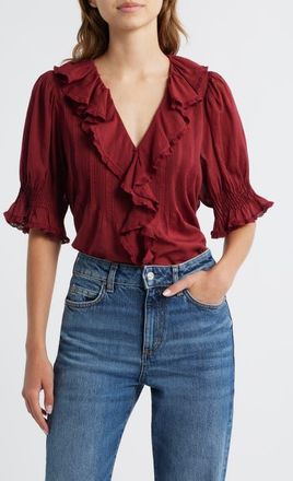 Dôen Henri Organic Cotton Voile Top in Deep Crimson at Nordstrom, Size X-Small