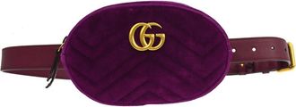 Gucci Gg Marmont Belt Matelasse Velvet Purple Velvet Handbag (Pre-Owned)