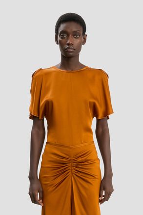 Victoria Beckham Draped Sleeve Top In Bronze 10