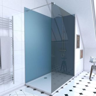Aurlane Pack Ducha 90x120 - Paneles Azul/cromato + Plato + Mampara Vidrio Ahumado