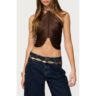 Edikted Hara Fringed Crop Halter Top in Brown at Nordstrom, Size X-Large
