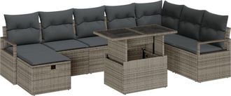 vidaXL Garden Sofa Set with Cushion 9 pcs Grey Poly rattan Vidaxl