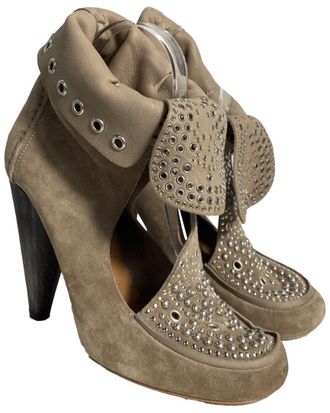 Isabel Marant Womens Suede Mossa Studded Cut Out Bootie (Authentic Pre-Loved)