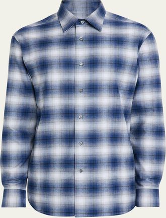 Brioni Mens Cotton Flannel Check Sport Shirt