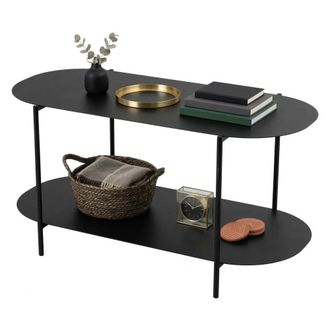 Dmora Mesa De Centro Verzate, Un Compartimento, Forma Ovalada, Tablero De Metal, 100x45x51h Cm Negro