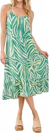 Tribal Braided Straps Flounce-Hem Midi Dress In Grass