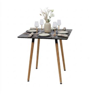 Relaxdays Tavolo da pranzo Relaxdays, quadrato, HxLxP: 75x75x75 cm, MDF e bamb&ugrave;, per 4 persone, scandinavo, nero/naturale