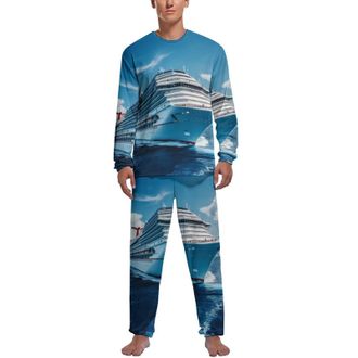 Generic Big Carnival-Cruise Ship Mens Pajamas Set Long Sleeve Shirts And Bottoms Pj Sets Soft Sleepwear Lounge Set
