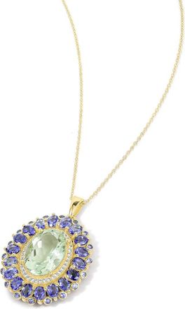 Tiramisu 14K Plated 6.17 Ct. Tw. Green Amethyst, Iolite, White Topaz Dangle Necklace