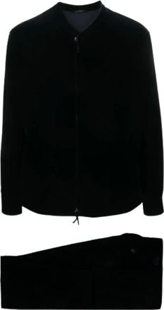 Giorgio Armani Zwart Fluweel Pak V-hals Jas - Heren - Business pakken - Zwart - L - Kostuums