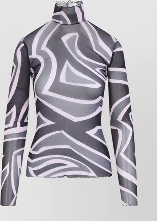 Pucci printed tulle high-neck long-sleeve top