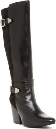 Catherine Malandrino Leather And Suede Biker Tall Boots In Black