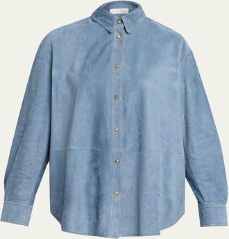 Brunello Cucinelli Suede Long Sleeve Snap Button Shirt