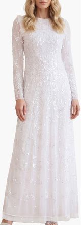 Needle & Thread Freya Long Sleeve Gown in Swan White at Nordstrom, Size 12
