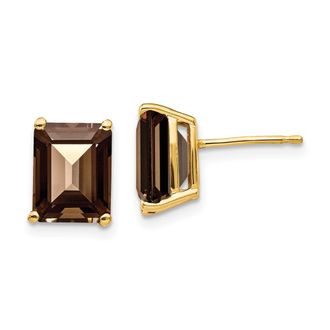 Diamond2Deal 14k Yellow Gold 9x7 Emerald Smoky Quartz Earrings