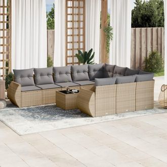 vidaXL Set De Sof&aacute;s De Jard&iacute;n 11pzas Con Cojines Rat&aacute;n Sint&eacute;tico Beige Vidaxl