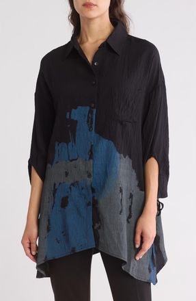 Patrizia Luca Printed Button-Up Tunic Shirt in Black at Nordstrom Rack, Size Large/x-Large