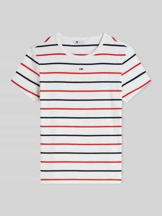 Tommy Jeans Slim Fit T-Shirt aus Baumwoll-Mix in Rippstrick in Weiss, Gr&ouml;&szlig;e XL