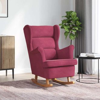 vidaXL Vidaxl - Silla Mecedora Con Patas De Madera De Caucho Terciopelo Rojo