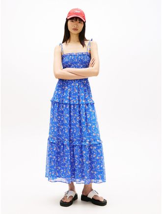 Tommy Hilfiger Womens Tommy Jeans Tiered Chiffon Maxi Dress - Blue - XL