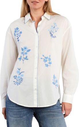 BILLY T Poetic Floral Embroidered Button-Up Shirt in Bright White at Nordstrom, Size X-Small