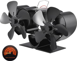 OEM Ventilador De Estufa Con Doble Motor, 10 Aspas, Alimentado Por Calor, No El&eacute;ctrico Y Silencioso, Para Estufas De Le&ntilde;a/pellets/troncos, Color Negro