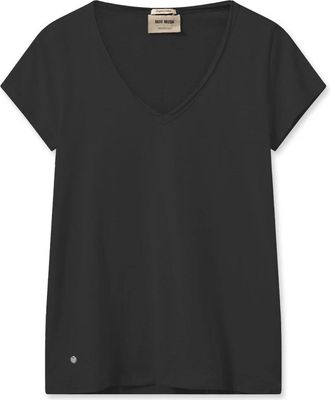 Mos Mosh Zwarte V-hals Basic Tee Top - Dames - T-shirts - Zwart - M - Katoen - Tops