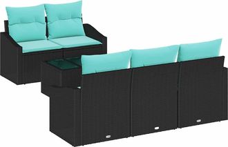 vidaXL Juego De Sof&aacute; 6 Uds. 3-n&uacute;mero De Plazas Negro Y Turquesa Vidaxl