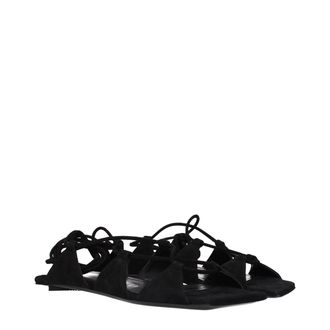 The Attico Womens Black Leather Flat Sandals
