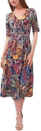 Chaus V-Neck Faux Wrap Midi Dress in Nvymauvepsly at Nordstrom, Size Small