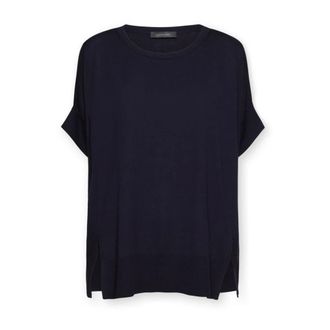 Elena Miro Boxy katoen en modal top - Dames - Ronde hals truien - Blauw - S/M - Katoen - Truien & Vesten
