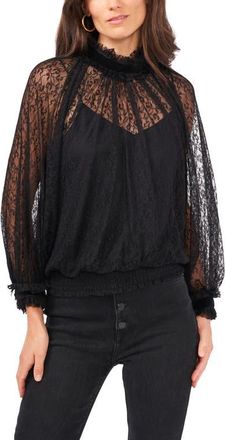 Vince Camuto Lace Long Sleeve Blouse in Rich Black at Nordstrom, Size X-Small