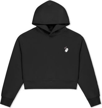 Dalix Heartly Ghost Midweight Fleece Relaxed Cropped Hoodie in Black at Nordstrom, Size Xx-Large