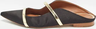 Malone Souliers Black/gold Satin And Leather Maureen Flat Mules