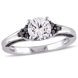 Amour 3/8 CT TW Black Diamond and Created White Sapphire Engagement Ring In Sterling Silver with Black Rhodium