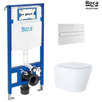 Roca Bastidor Roca Duplo Con Cisterna Empotrada Y Pulsador Pl7 Blanco Mate Y Wc Susp. Orion Blanco Tapa Fina 51,5 Cm Vortex Kp