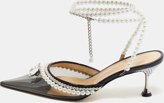 Mach & Mach Black Pvc Diamond Of Elizabeth Imitation Pearl Pumps