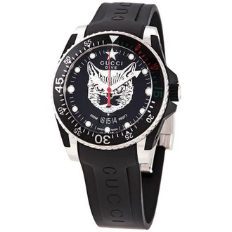 Gucci Dive Quartz Black Dial Black Rubber 40 mm Watch YA136320
