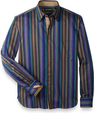 Paul Fredrick Slim Fit Cotton Stripe Point Collar Casual Shirt