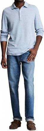 Billy Reid Long Sleeve Herringbone Polo In Blue Fog