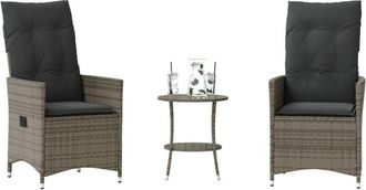 vidaXL Sillas Y Mesita De Jard&iacute;n Con Cojines 3 Piezas Rat&aacute;n Pe Gris Vidaxl