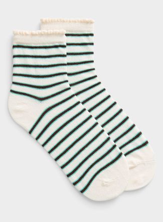 Simons Womens Scalloped-hem striped ankle socks