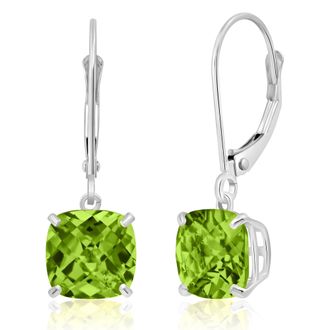 MAX + STONE Solid 14k Yellow or White Gold 8mm Cushion Cut Dangle Gemstone Earrings