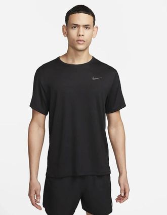 Nike Mens Nike Dri Fit Miler UV Running T-Shirt Black - Size: 38